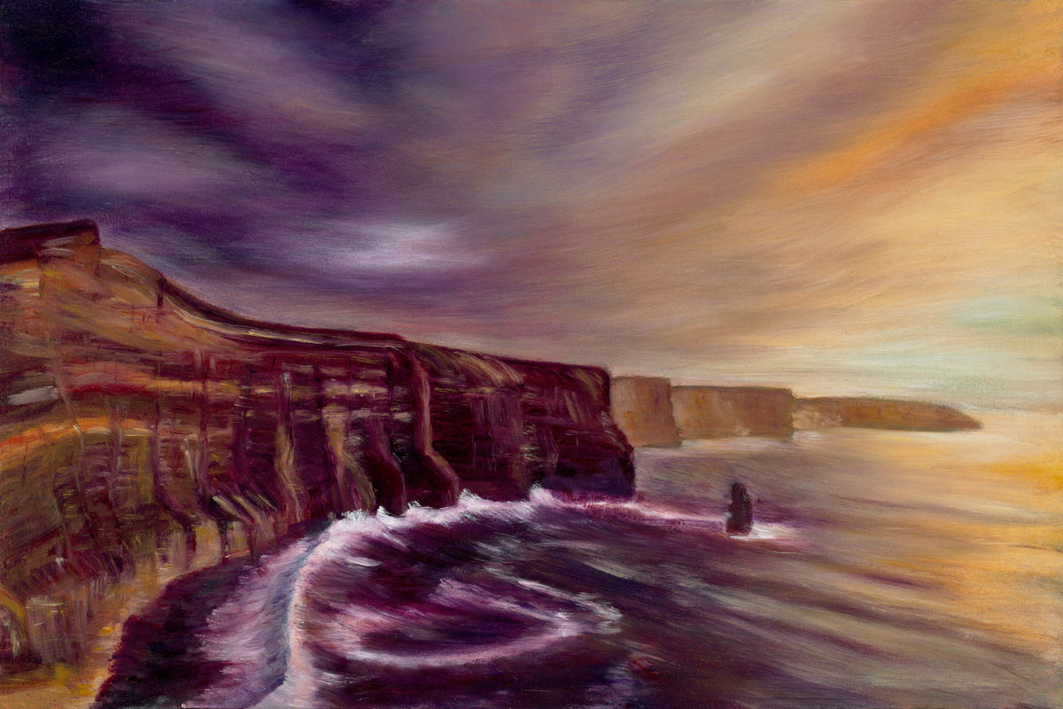 Giclée art print of the Cliffs of Moher, Co. Clare, Ireland, 24×16 inches, on archival Hahnemühle paper, by Irish artist Marie McDwyer
