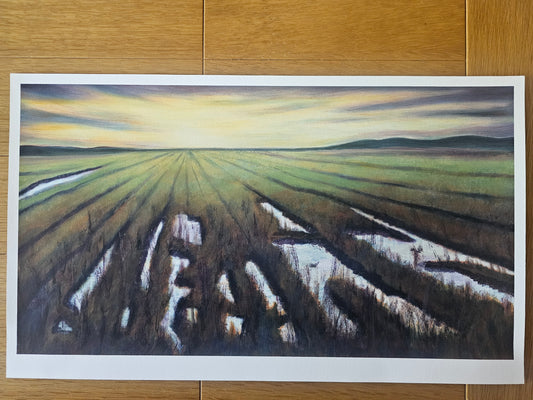 Giclée print of Irish bog landscape at dawn, Darkness into Light, 30¾x17 inches