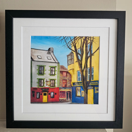 Framed double mount mini Giclée print of Tigh Neachtain pub exterior, Latin Quarter Galway, Ireland, by Irish artist Marie McDwyer