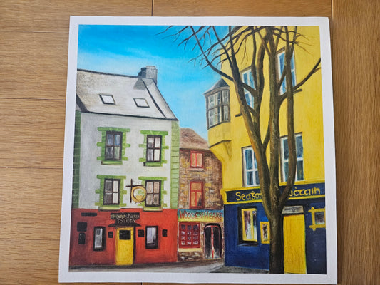 Giclée print of Tigh Neachtain pub and Thomas Dillon's Claddagh Jewellers, Latin Quarter Galway